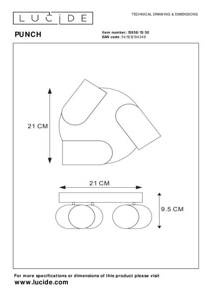 Lucide PUNCH - Deckenstrahler - Ø 21 cm - 3xGU10 - Schwarz - technisch